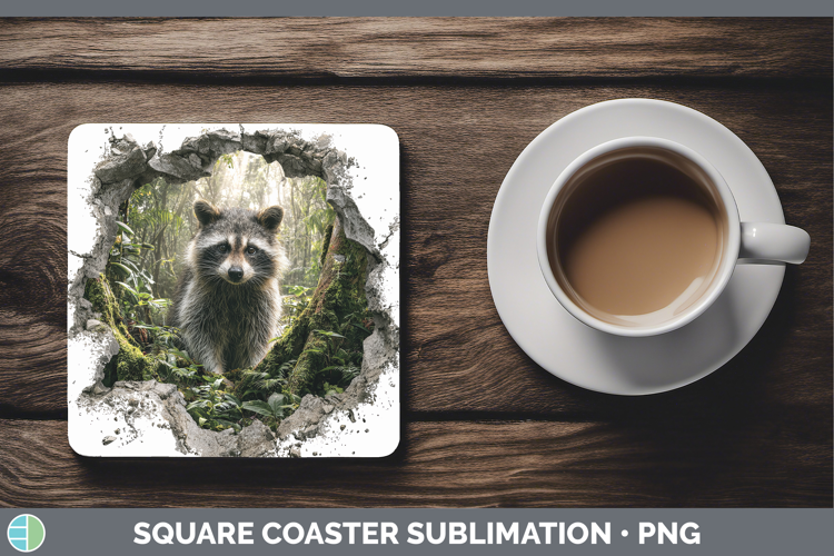Raccoon Woodland 3D Hole Square Coaster Sublimation Design