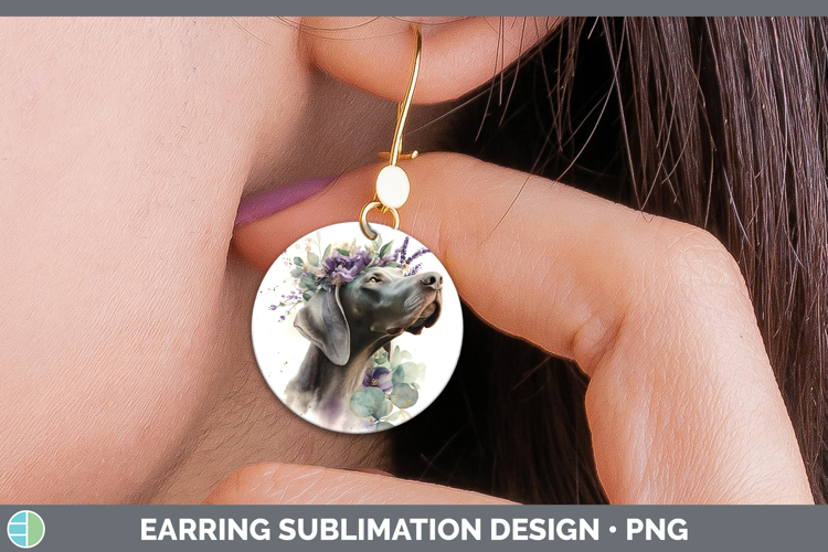 Weimaraner Dogs 01 Lavender and Eucalyptus Round Earrings Su