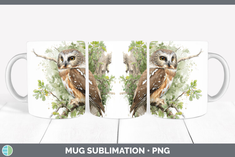 Northern Sawwhet Owl Owls Sketch Mug Wrap Sublimation Desig example image 1