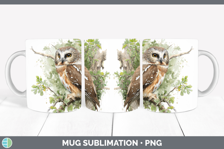Northern Sawwhet Owl Owls Sketch Mug Wrap Sublimation Desig