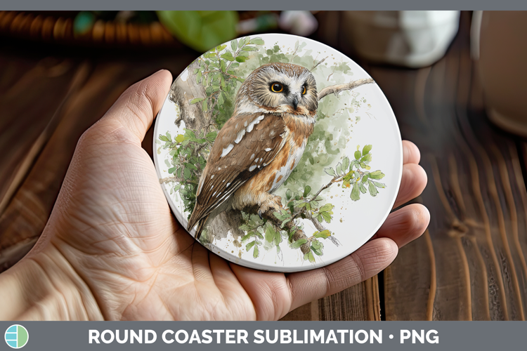 Northern Sawwhet Owl Owls Sketch Round Coaster Sublimation