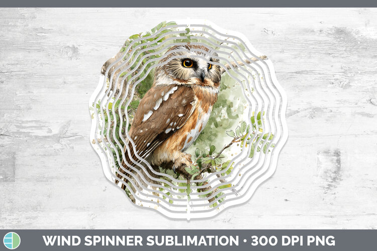 Northern Sawwhet Owl Owls Sketch Wind Spinner Sublimation D example image 1