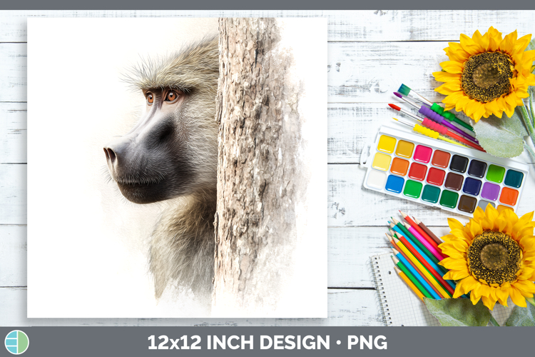 Baboon Primate Tree Peek-A-Boo Paper Background Design