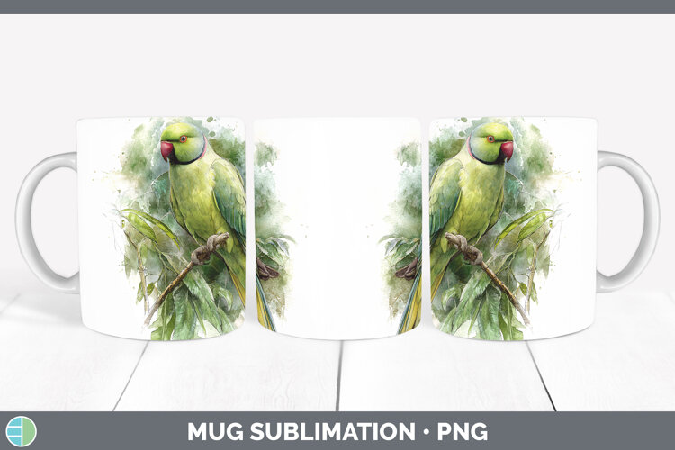 Roseringed Parakeet Parrot Botanicals Mug Wrap Sublimation example image 1