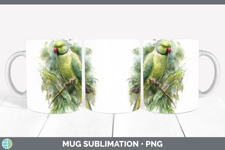 Roseringed Parakeet Parrot Botanicals Mug Wrap Sublimation