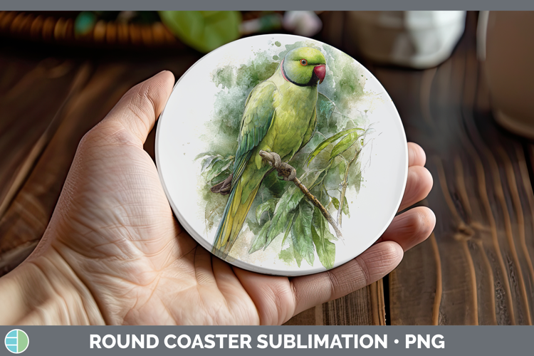 Roseringed Parakeet Parrot Botanicals Round Coaster Sublima