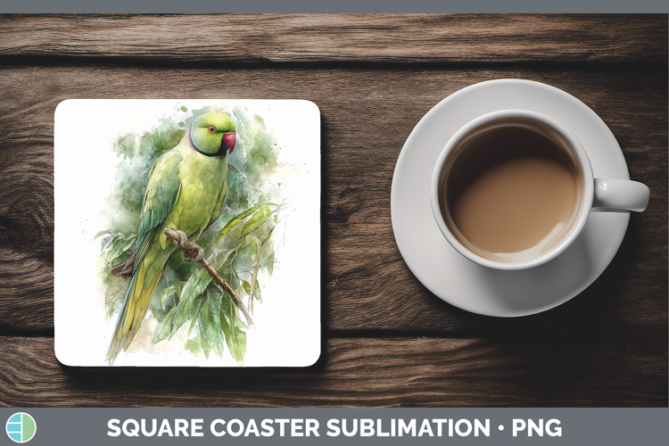 Roseringed Parakeet Parrot Botanicals Square Coaster Sublim