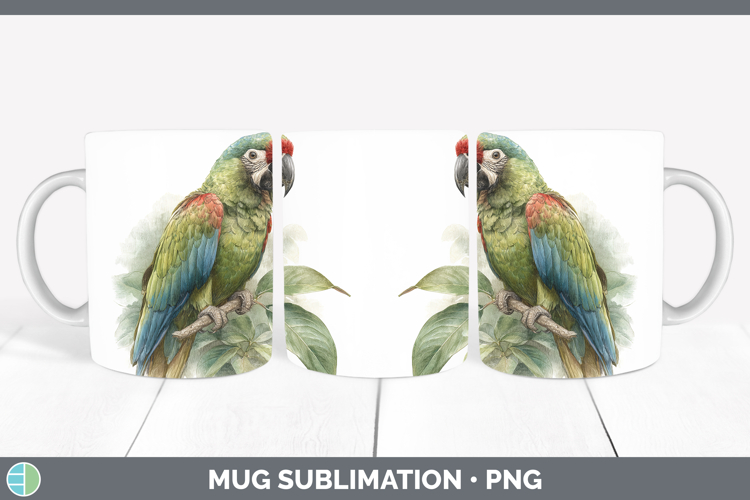 Redshouldered Macaw Parrot Botanicals Mug Wrap Sublimation