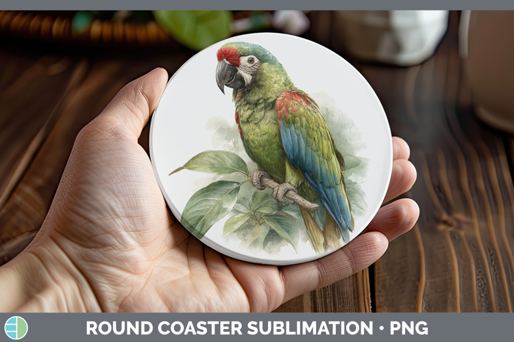 Redshouldered Macaw Parrot Botanicals Round Coaster Sublima