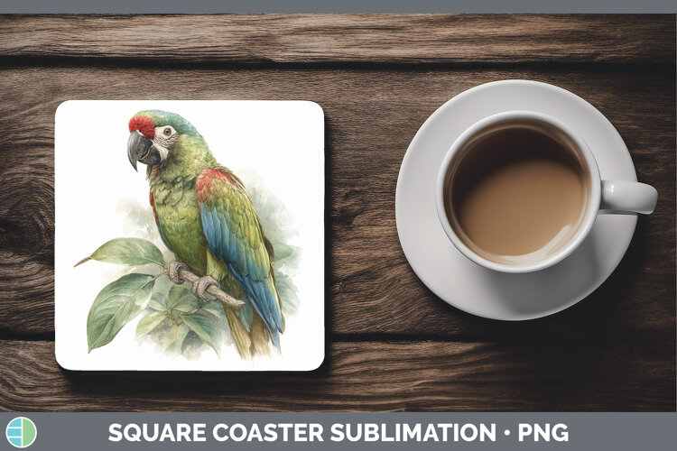 Redshouldered Macaw Parrot Botanicals Square Coaster Sublim example image 1