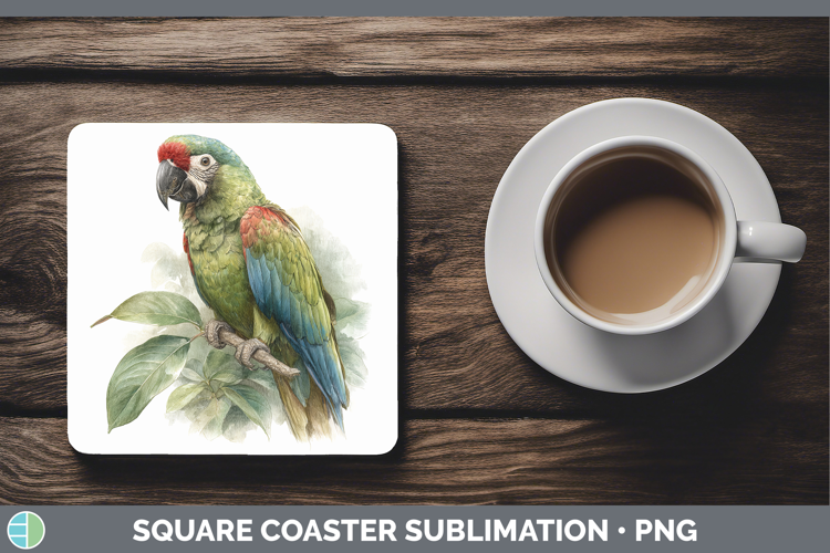 Redshouldered Macaw Parrot Botanicals Square Coaster Sublim