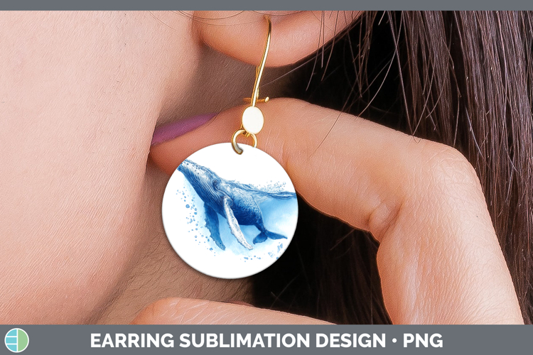 Humpback Whale SEA 02 Sketch Round Earrings Sublimation Desi