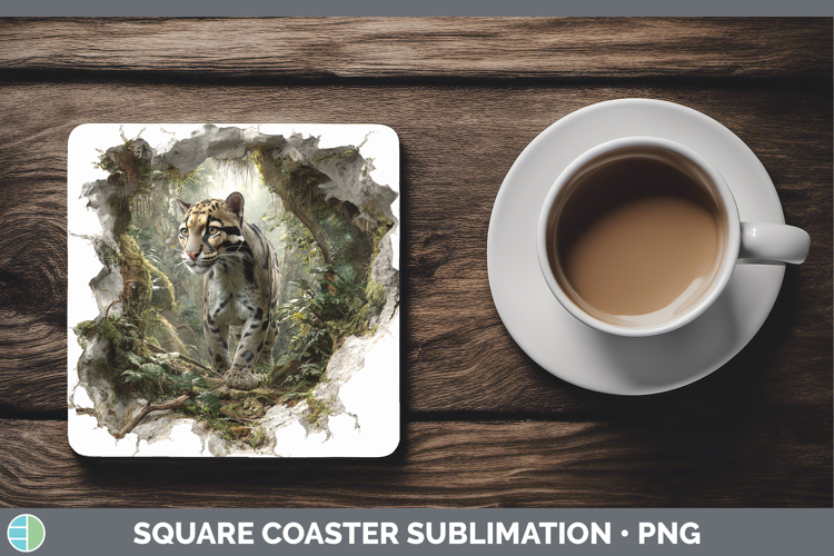 Leopard Clouded Wild Cats 3D Hole Square Coaster Sublimation
