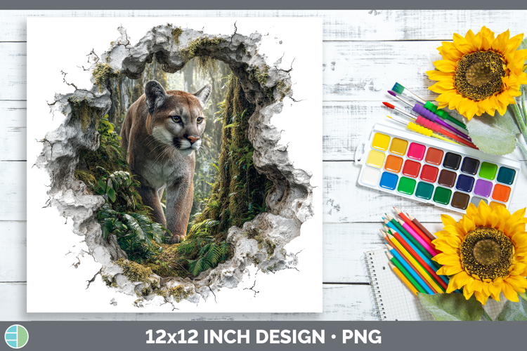 Puma Concolor Wild Cats 3D Hole Paper Backgrounds Design