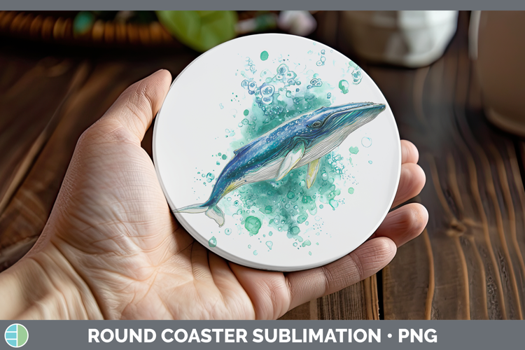 Bryde’s Whale Whales Sketch Round Coaster Sublimation Design