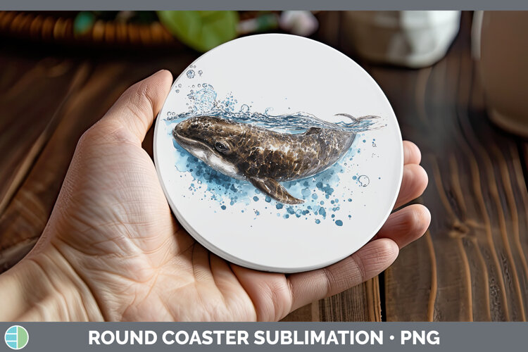 Cuvier’s Beaked Whale Whales Sketch Round Coaster Sublimatio example image 1