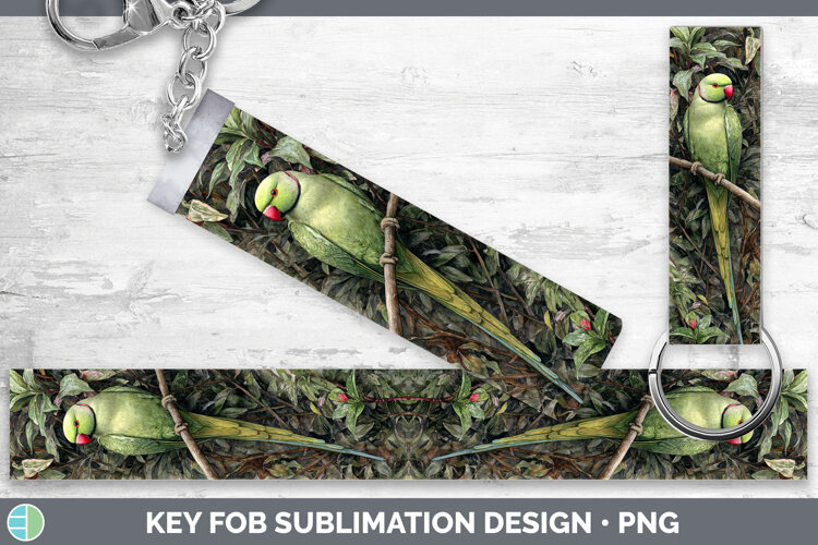 Roseringed Parakeet Parrot Botanicals Key Fob Sublimation D example image 1