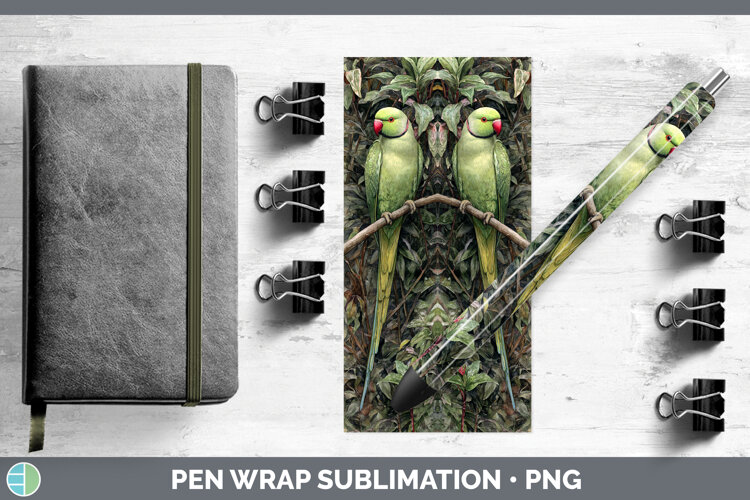Roseringed Parakeet Parrot Botanicals Pen Wrap Sublimation example image 1