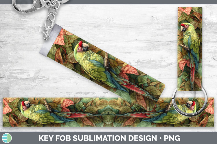 Redshouldered Macaw Parrot Botanicals Key Fob Sublimation D example image 1