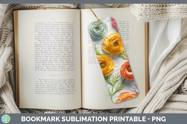 3D Ranunculus Bookmark Sublimation Printable Designs