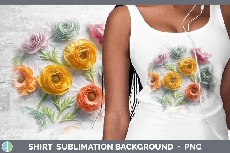 3D Ranunculus Shirt Sublimation Sublimation Background Desig example image 1