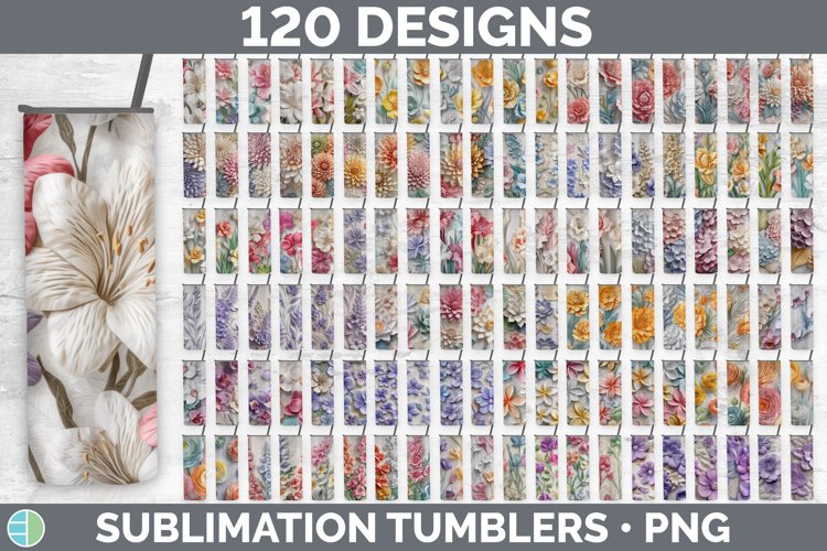 3D Flowers Tumbler Mega Sublimation Bundle Designs PNG