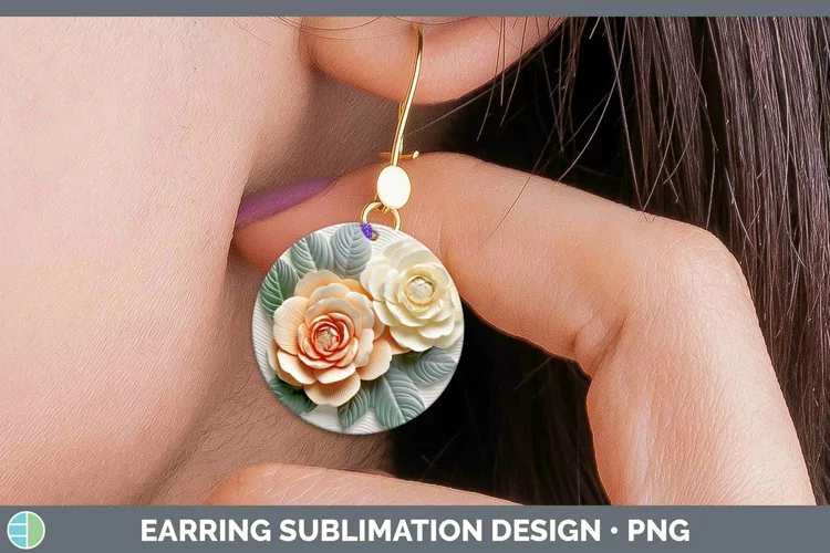 3D Flowers Camellia Round Earrings Sublimation Earrings Desi