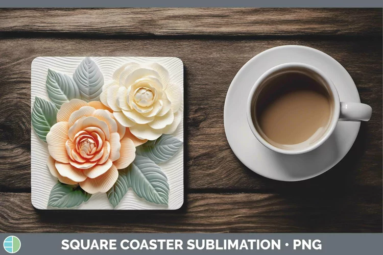3D Flowers Camellia Square Coaster Sublimation Coaster Desig