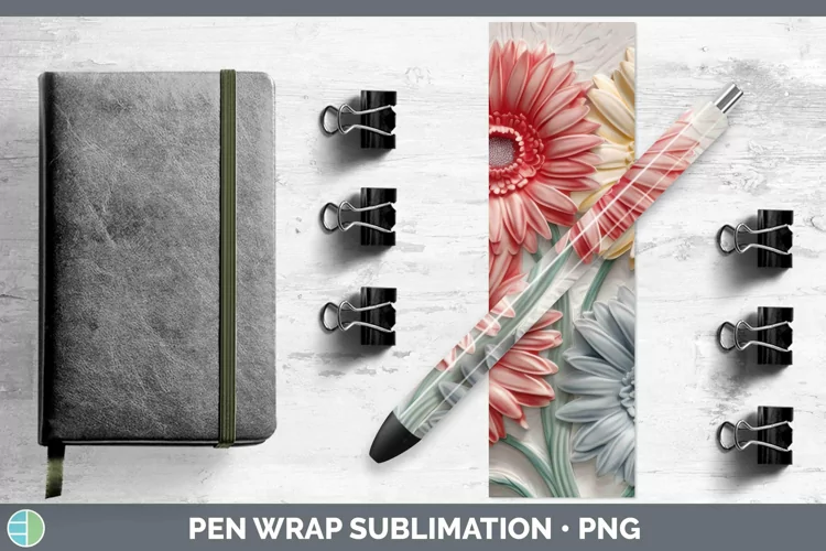 3D Gerbera Daisy Pen Wrap Sublimation Epoxy Pen Designs