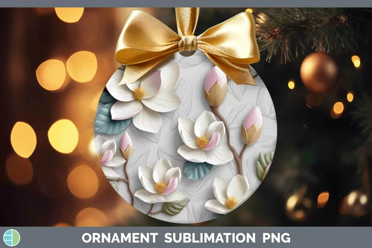 3D Magnolia Ornament Sublimation Bauble Designs