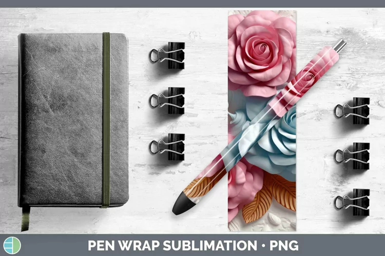 3D Flowers Rose Pen Wrap Sublimation Epoxy Pen Designs