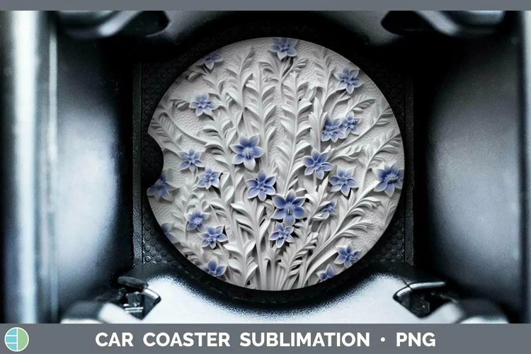 3D Flowers Bluebonnet Car Coaster Sublimation Coaster Design