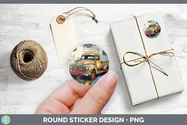BS02 Thick Paint Vintage Truck Stickers | Round Labels Desig