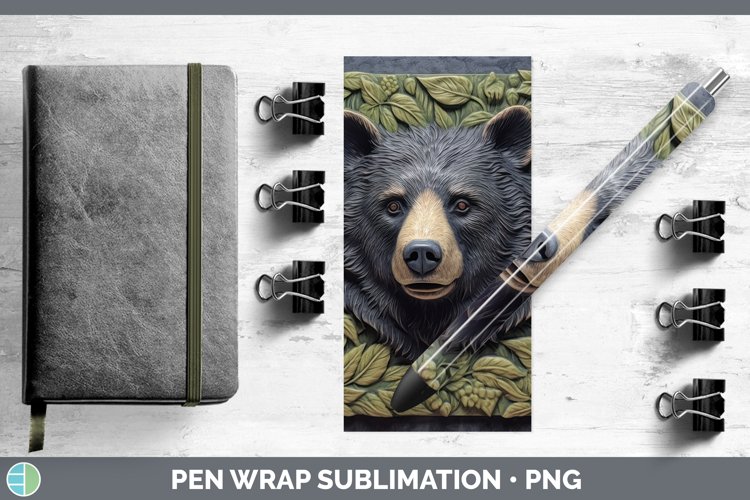 3D Woodland Animals Black Bear Pen Wrap Sublimation Epoxy Pe example image 1