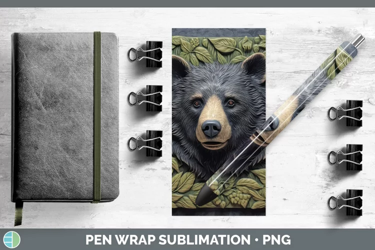 3D Woodland Animals Black Bear Pen Wrap Sublimation Epoxy Pe