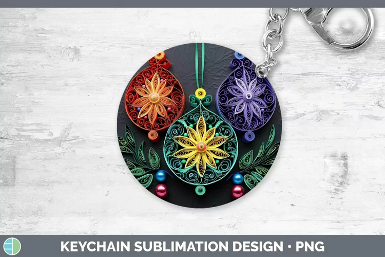 3D Christmas Quilled Ornaments Keychain Sublimation Keyring