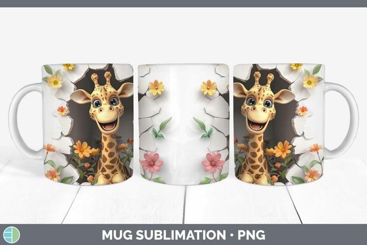 3D Hole in the Wall Giraffe Mug Wrap Sublimation Coffee Cup