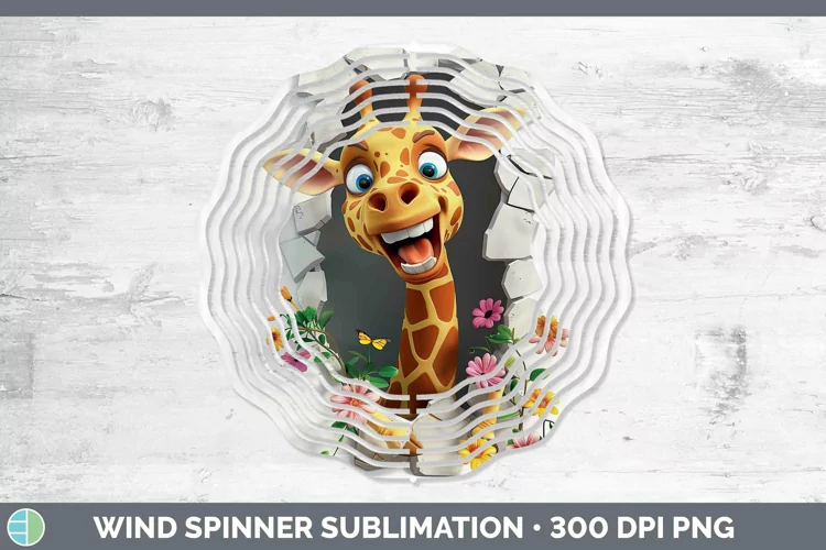 3D Hole in the Wall Giraffe Wind Spinner Sublimation Spinner