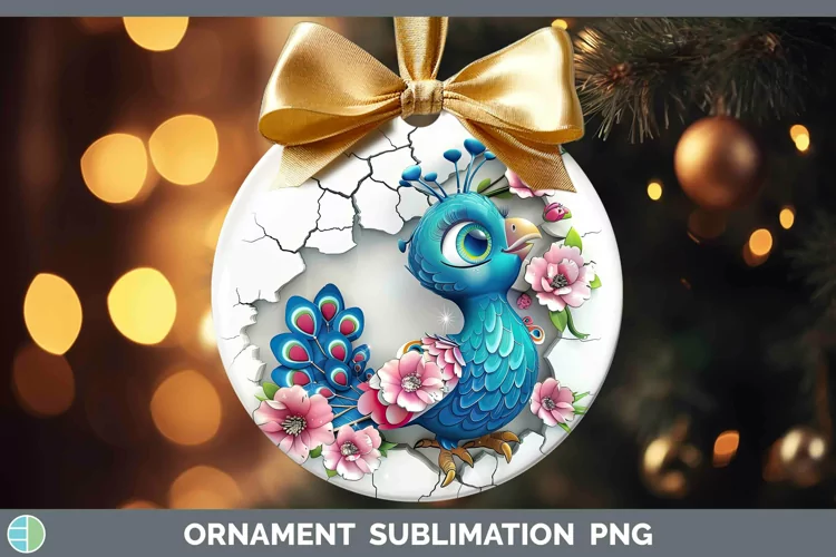 3D Hole in the Wall Peacock Ornament Sublimation Bauble Desi