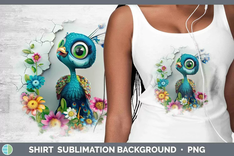 3D Hole in the Wall Peacock Shirt Sublimation Sublimation Ba