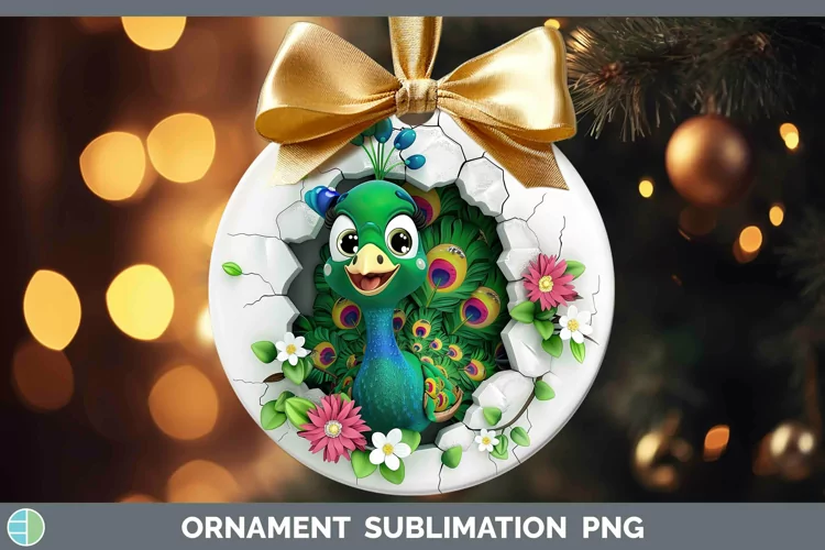 3D Hole in the Wall Peacock Ornament Sublimation Bauble Desi