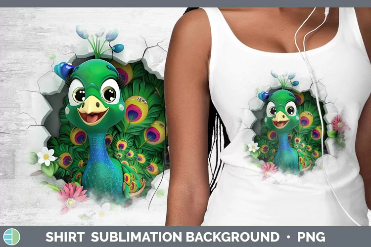 3D Hole in the Wall Peacock Shirt Sublimation Sublimation Ba