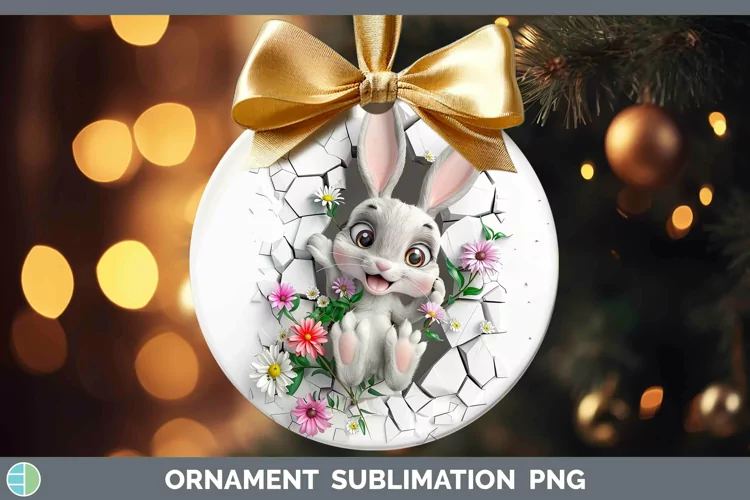 3D Hole in the Wall Bunny Ornament Sublimation Bauble Design