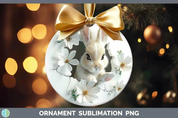 3D Hole in the Wall Bunny Ornament Sublimation Bauble Design