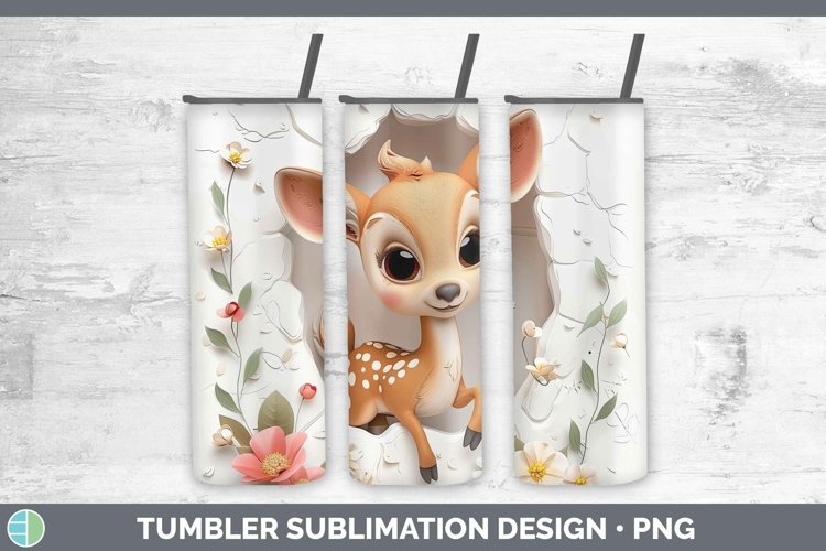 3D Hole in the Wall Deer Tumbler Sublimation 20 oz Skinny Tu