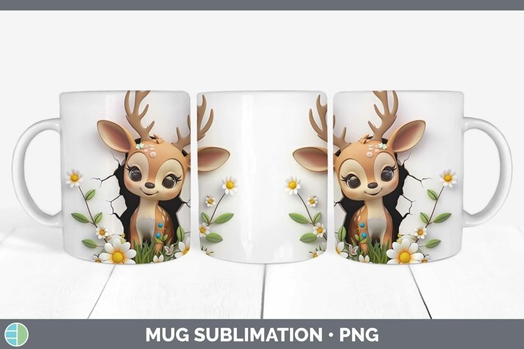 3D Hole in the Wall Deer Mug Wrap Sublimation Coffee Cup Des example image 1