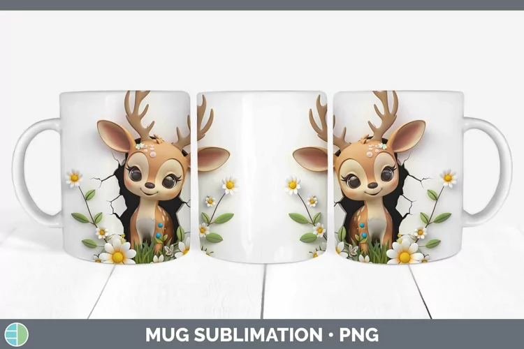 3D Hole in the Wall Deer Mug Wrap Sublimation Coffee Cup Des