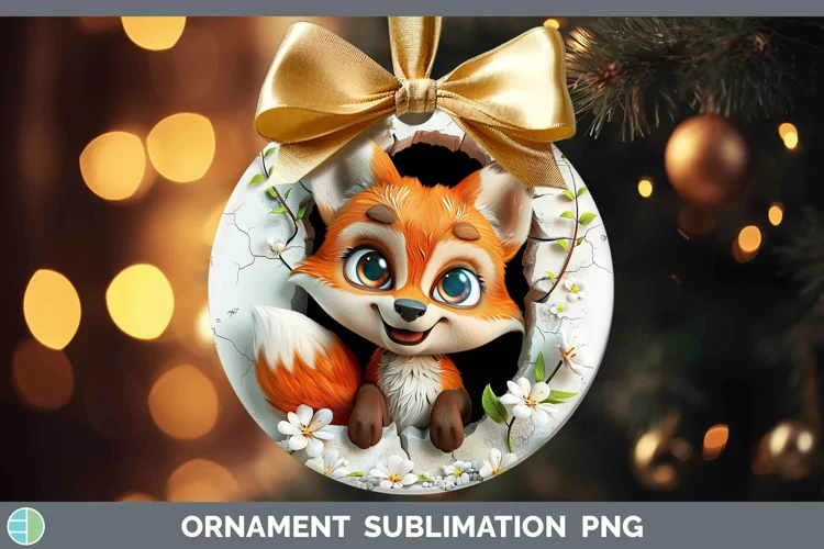 3D Hole in the Wall Fox Ornament Sublimation Bauble Designs