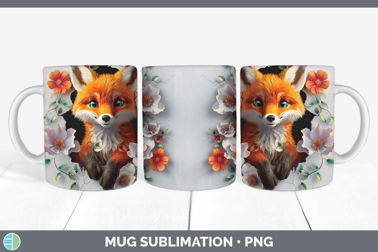 3D Hole in the Wall Fox Mug Wrap Sublimation Coffee Cup Desi