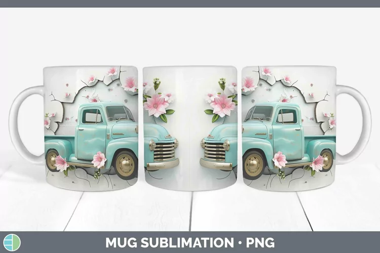 3D Hole in the Wall Vintage Truck Mug Wrap Sublimation Coffe